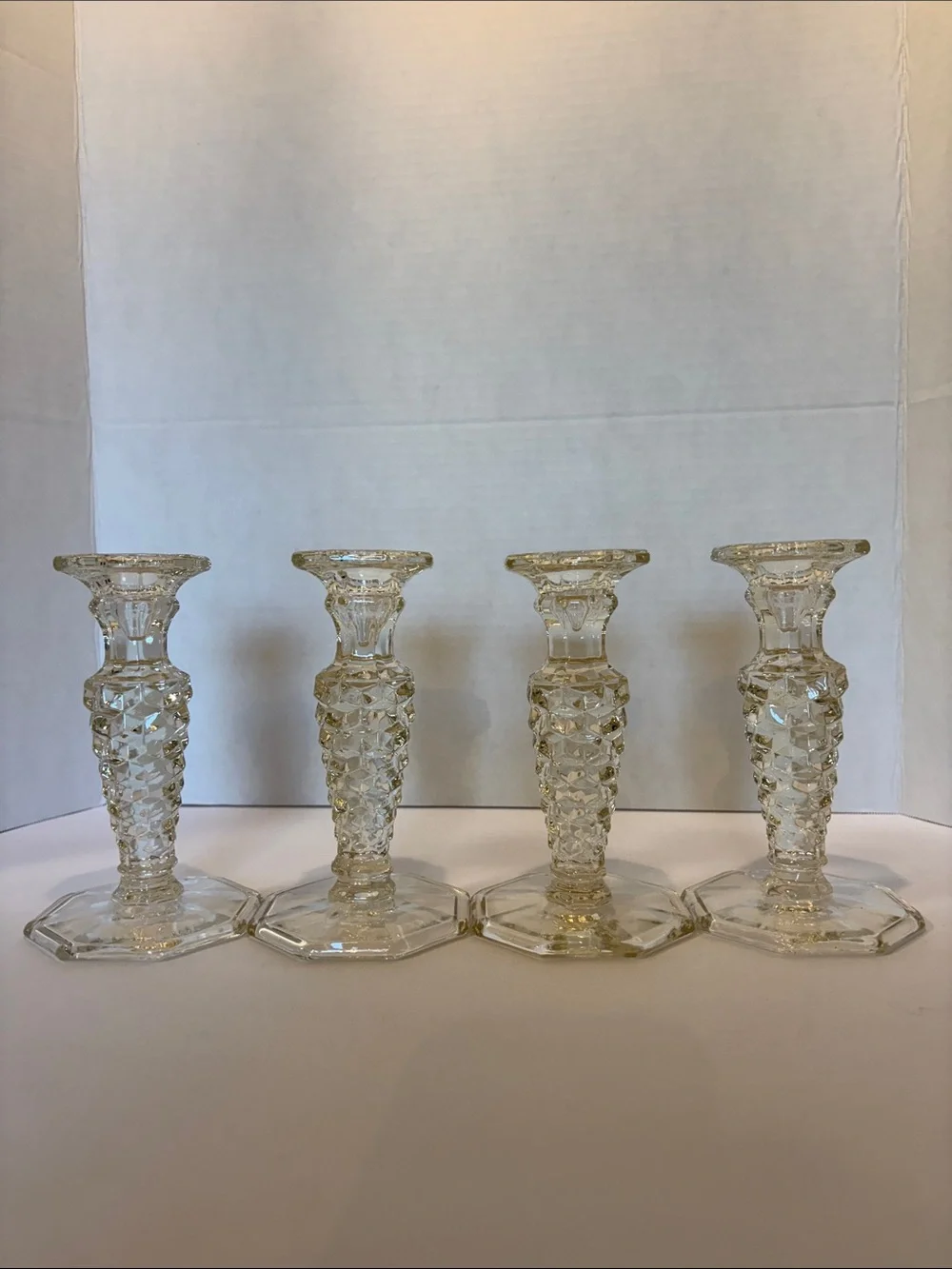 Vintage Fostoria American Clear Glass Candlesticks - Pair of 4